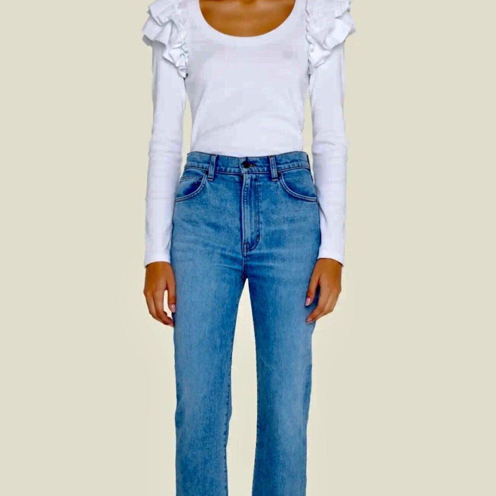 Veronica Beard Avedon Top White Ruffle Long Sleeve Top Sz L NWT 228 IRRG - Picture 3 of 8